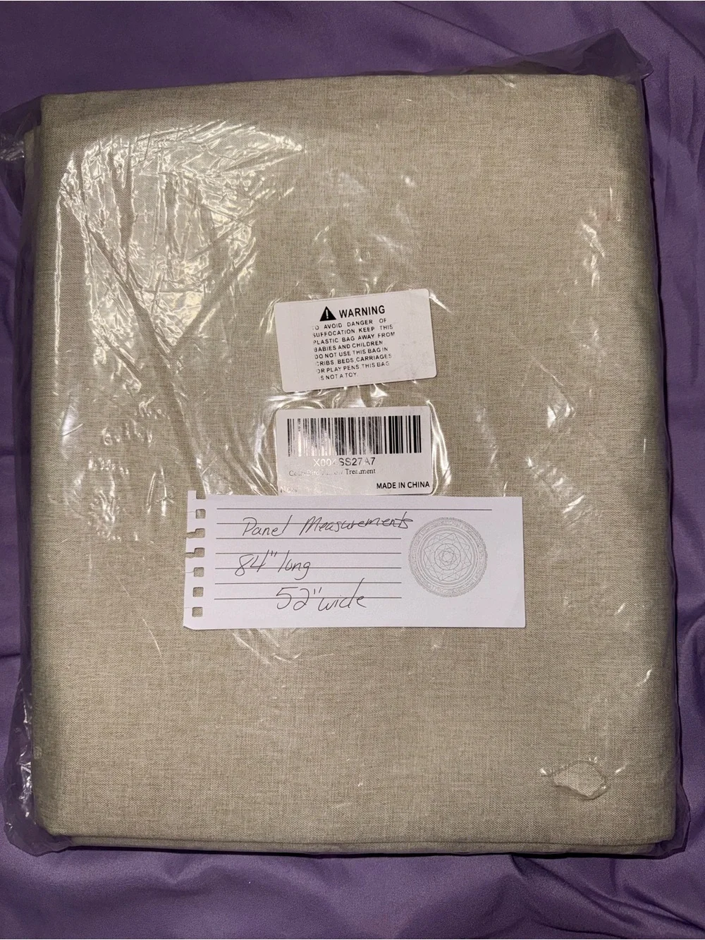 Neutral Beige Grommet Curtain Panel with Black Trim